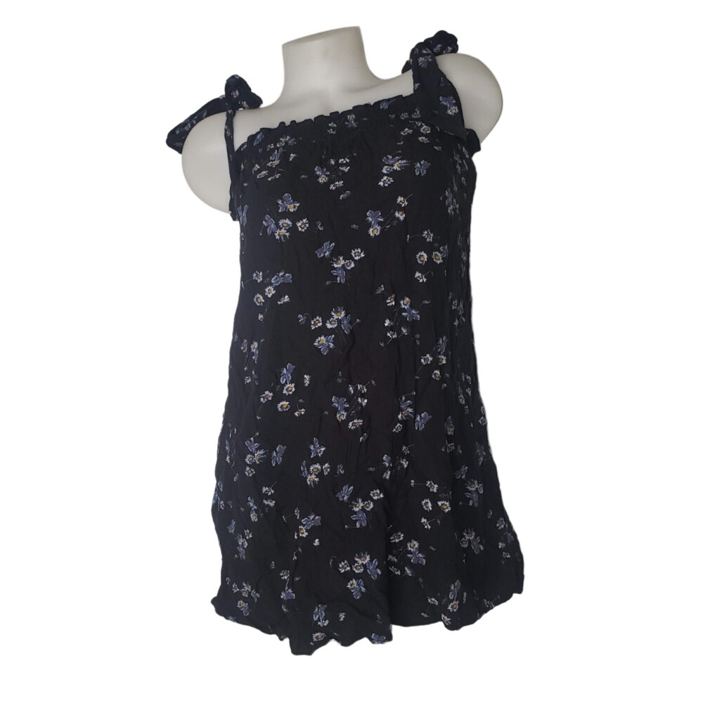AMERICAN EAGLE OUTFITTERS BLACK / BLUE FLORAL TANK TOP SIZE XS